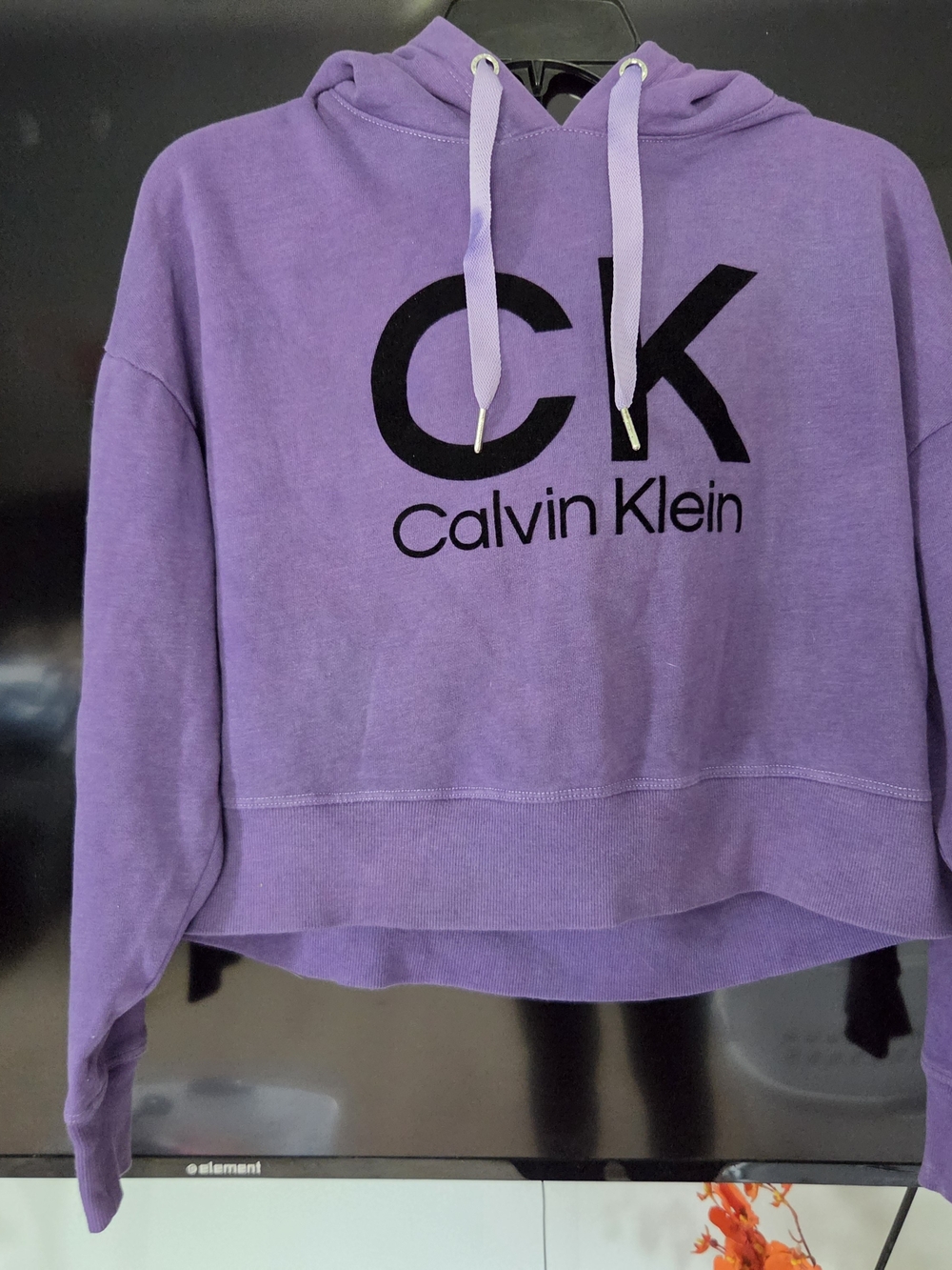 Calvin Klein Purple Cropped Hoodie Sweater